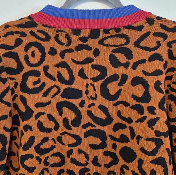 Anthropologie Lea & Viola Leopard Print Cardigan Sweater V Neck Button Up Sz S - Picture 7 of 11